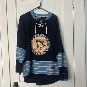 Reebok Navy and Light Blue Penguins Jersey